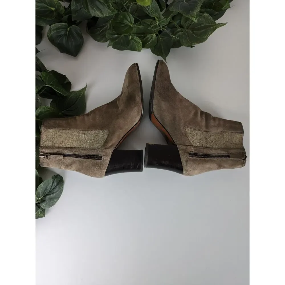 Aquatalia Boots Frida Ankle Boots Suede Chelsea Taupe Ban Block Heel Size 8